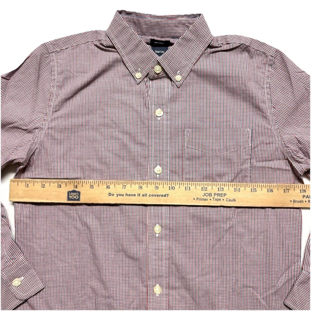 GAP Kids Button Up Dress Shirt Boys Size XL Long Sleeve Cotton Red Navy Check